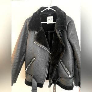 Zara aviator faux fur bomber jacket